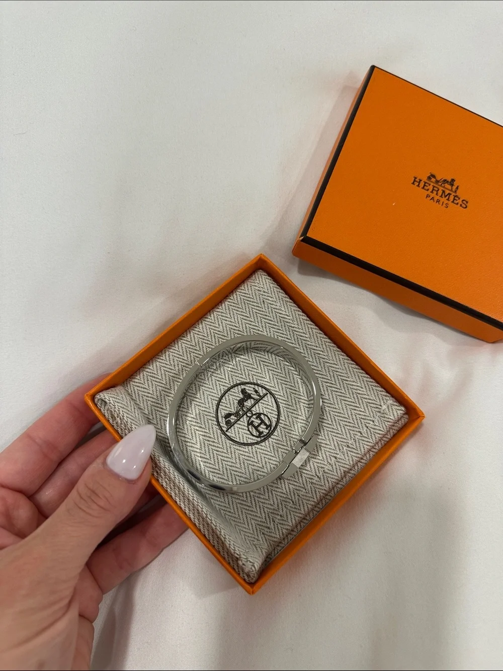 Hermes Black Enamel H Bracelet with Silver Hardware